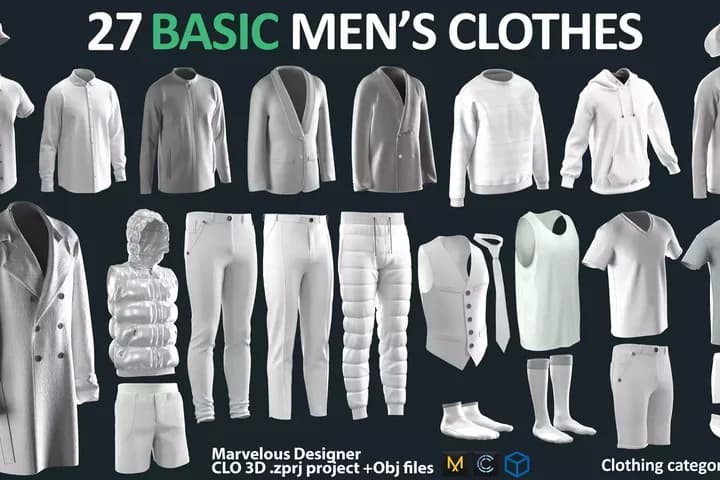 27 BASIC MEN'S CLOTHES PACK / Marvelous Designer / ZPRJ