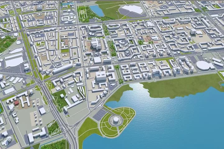Город Казань 3д модель 70кмм | Kazan city Russia 3d model 70km