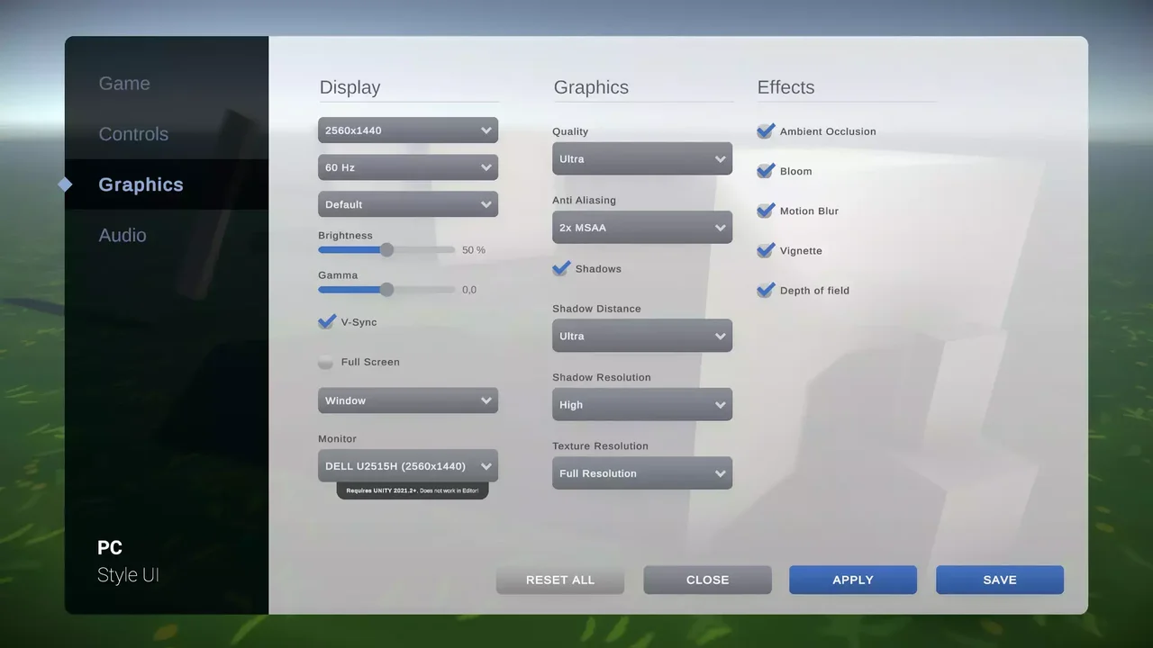 Settings & Game Options - Unified Menu