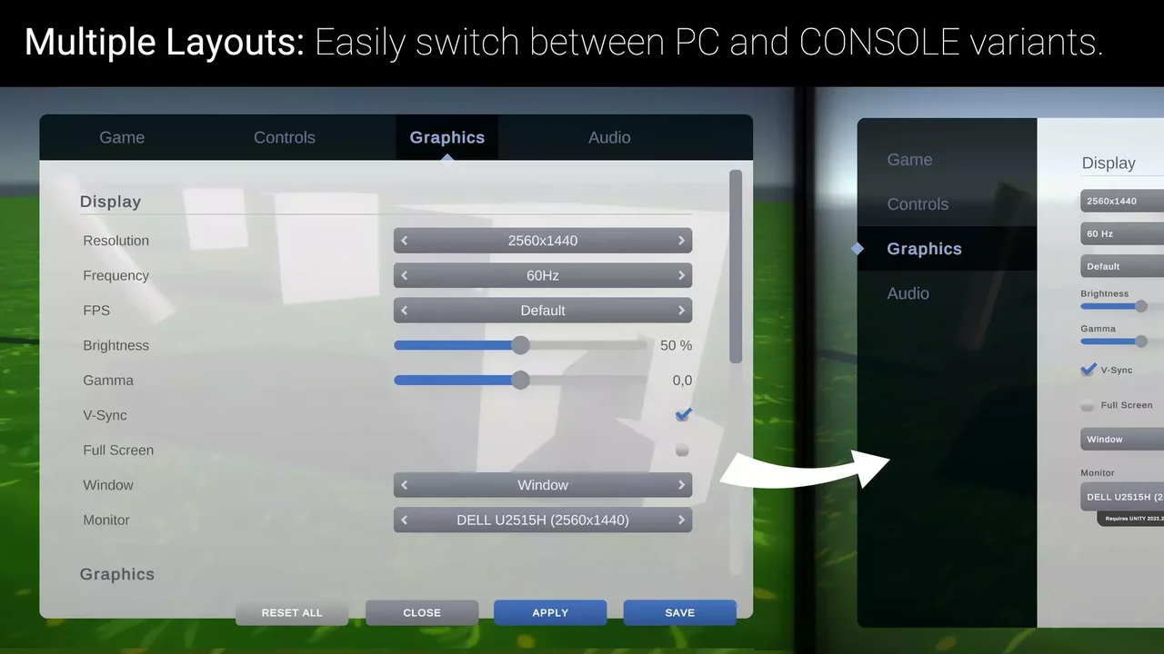 Settings & Game Options - Unified Menu