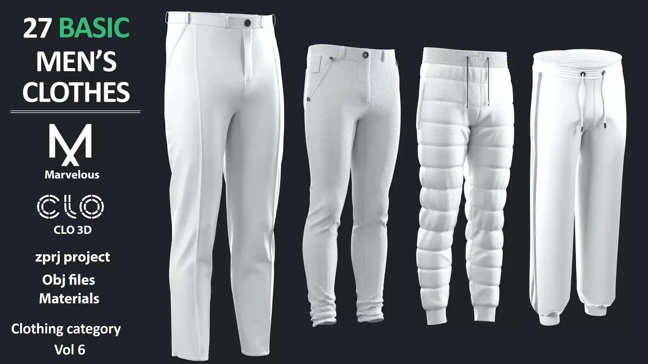 27 BASIC MEN'S CLOTHES PACK / Marvelous Designer / ZPRJ