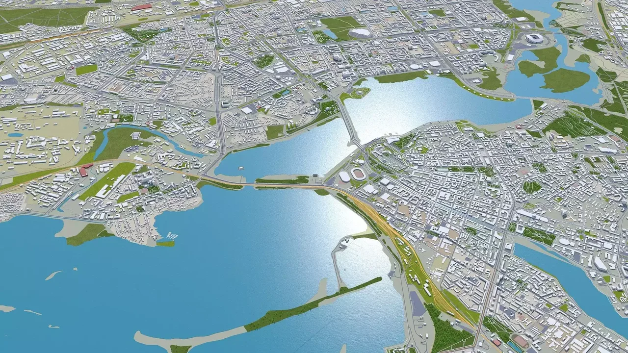 Город Казань 3д модель 70кмм | Kazan city Russia 3d model 70km